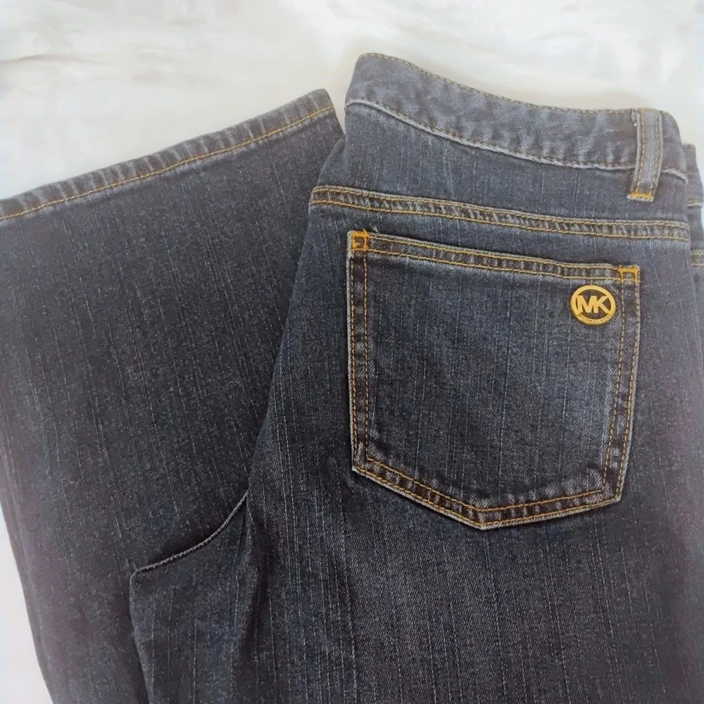 Michael Kors Womens 8 Dark Wash Bootcut Stretch Jeans Gold MK Logo H